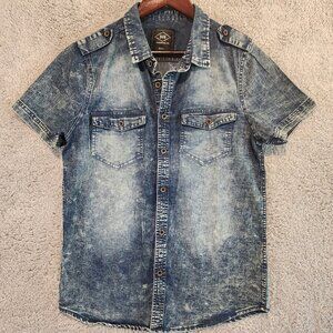 Rok Shirt Mens Size Small Blue Button Up Short Sleeve Y2K Retro Denim